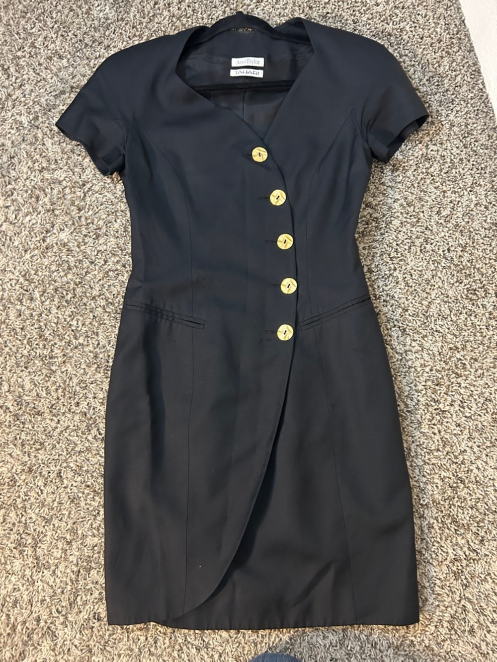 Vintage Ann Taylor x Tahari Black Dress with Gold Buttons - Picture 9 of 15